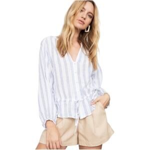 Rails Marti Cayman Striped Linen Blue White Blouse Size S